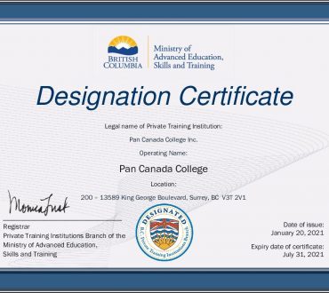 DESIGNATION CERTIFICATE by Private Training Institutions Branch (PTIB)